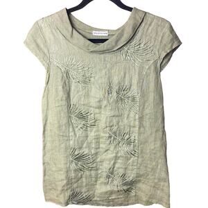 Italian Linen Embroidered Tunic, Mint, Lagenlook, Coastal, Resort, Beach, XL